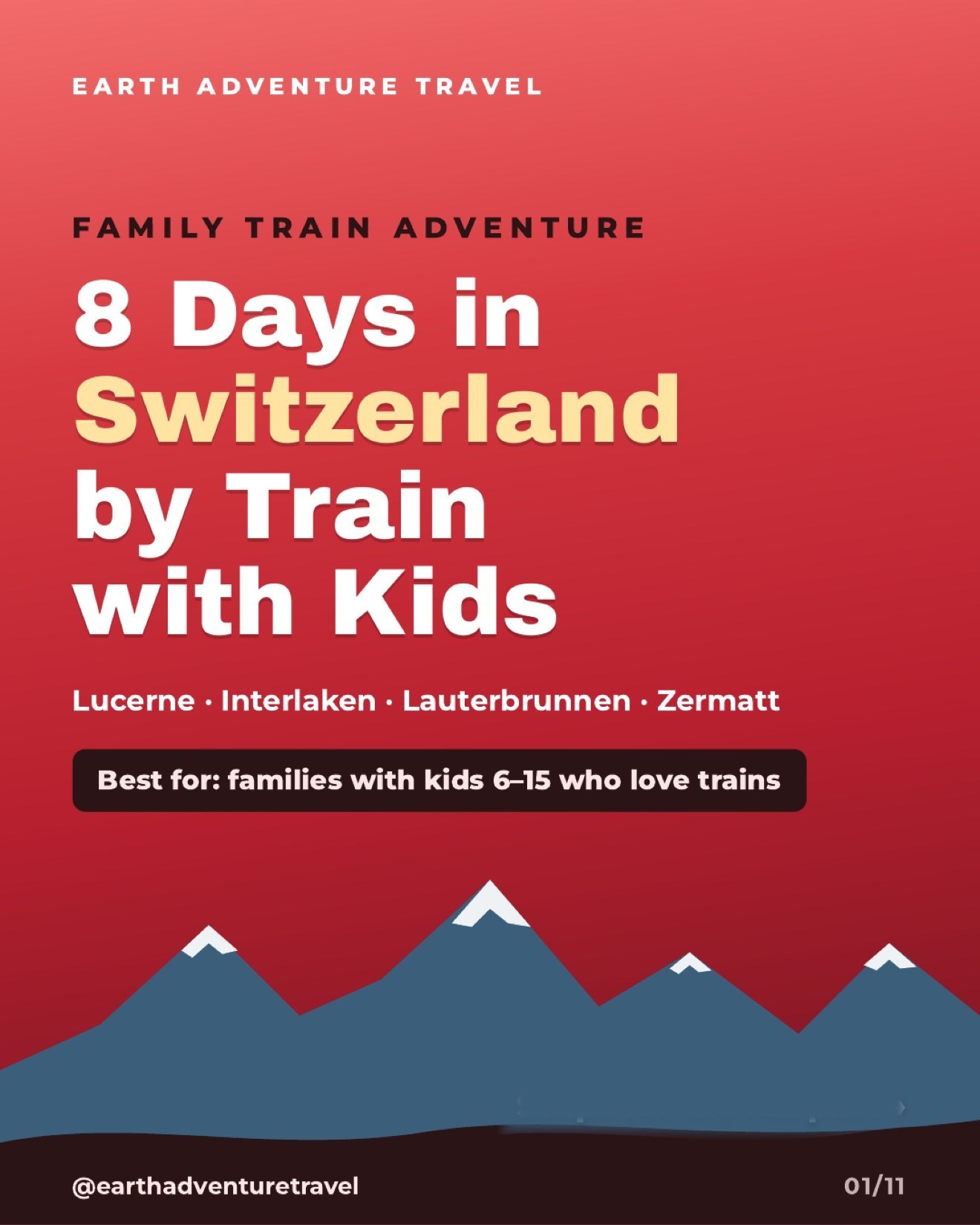 Illustrated cover for an eight-day Switzerland trip by train with kids