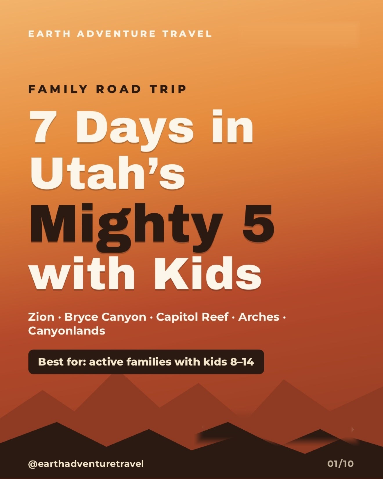 Illustrated cover for a seven-day Utah Mighty 5 family road trip